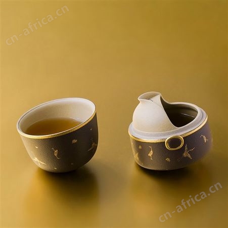 万仟堂 不倒翁快客杯 旅行茶具套装 仙鹤手工描金 一壶一杯