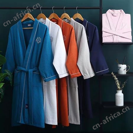 全棉酒店宝石格浴袍 和服领情侣长款睡袍吸水浴袍 可定制logo