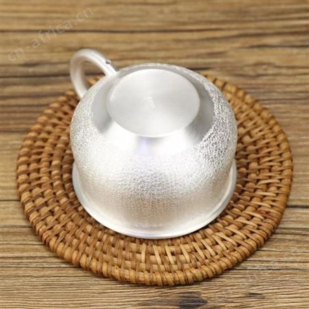 手工纯银茶杯999主人品茗杯带手柄银杯子茶具大容量喝茶水杯