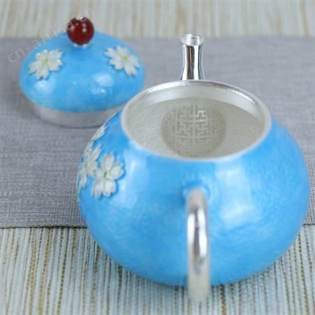 珐琅彩银茶具套装纯银999泡茶水壶家用烧水煮茶器纯手工茶道银器