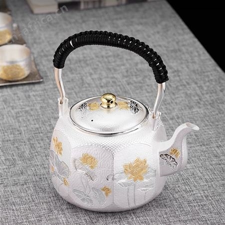 一张打日式银壶 纯银999烧水壶煮茶壶提梁壶 功夫泡茶茶具
