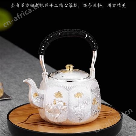 一张打日式银壶 纯银999烧水壶煮茶壶提梁壶 功夫泡茶茶具