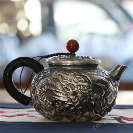 祥龙献瑞小银壶 纯银999泡茶壶手工一体高浮雕银茶具茶器沏茶壶