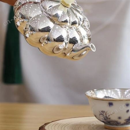 南瓜银壶999纯银泡茶壶全手工功夫茶具套装日本雪花银茶壶高档器