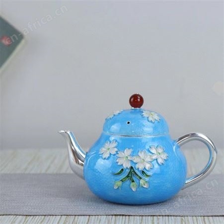 珐琅彩银茶具套装纯银999泡茶水壶家用烧水煮茶器纯手工茶道银器
