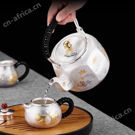 一张打日式银壶 纯银999烧水壶煮茶壶提梁壶 功夫泡茶茶具