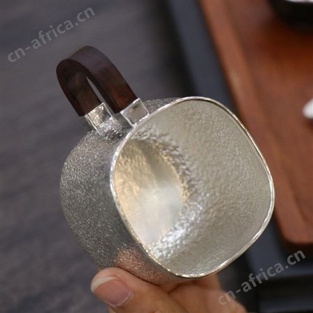 檀木手柄纯银茶杯999主人品茗杯银杯子茶具大容量喝茶水杯