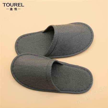 TOUREI途悦深灰色拉毛绒儿童款点塑底防滑拖鞋可定制logo
