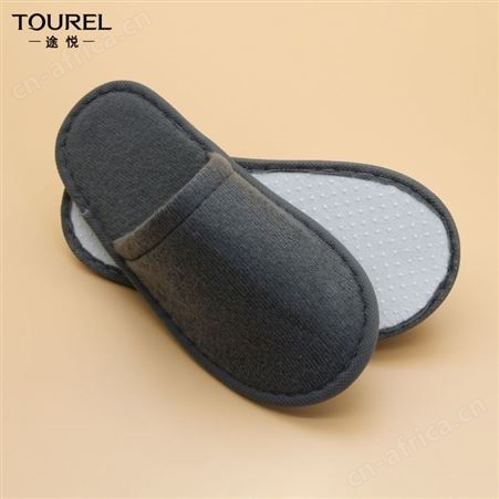 TOUREI途悦深灰色拉毛绒儿童款点塑底防滑拖鞋可定制logo