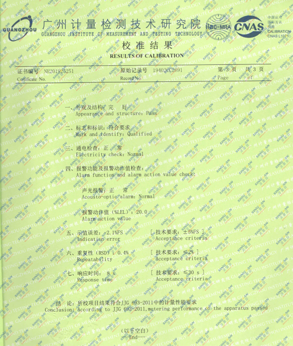 激光甲烷检测仪计量校准报告